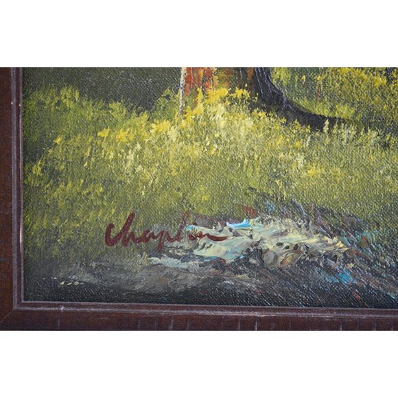 Vintage Handpainted Rustic Woodsy Cabin House Road Trail Lake Oil Painting Signe - Picture 6 of 8